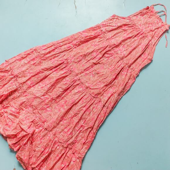 SLV Sur La Vague Pink Pattern Sleeveless Full Length Tiered Maxi Dress One Size - Picture 9 of 9